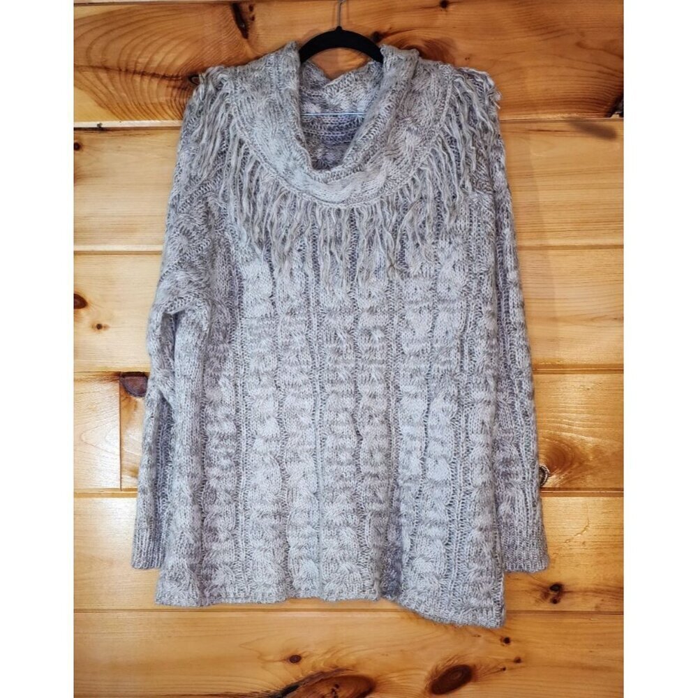 Cato Sweater Women's Size 18/20W Brown Cowl Fringe Neck Long Sleeve Sweater